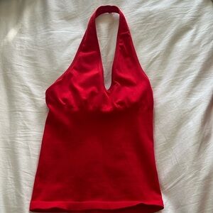 BCBG Max Azria red fitted stretch halter top m/l